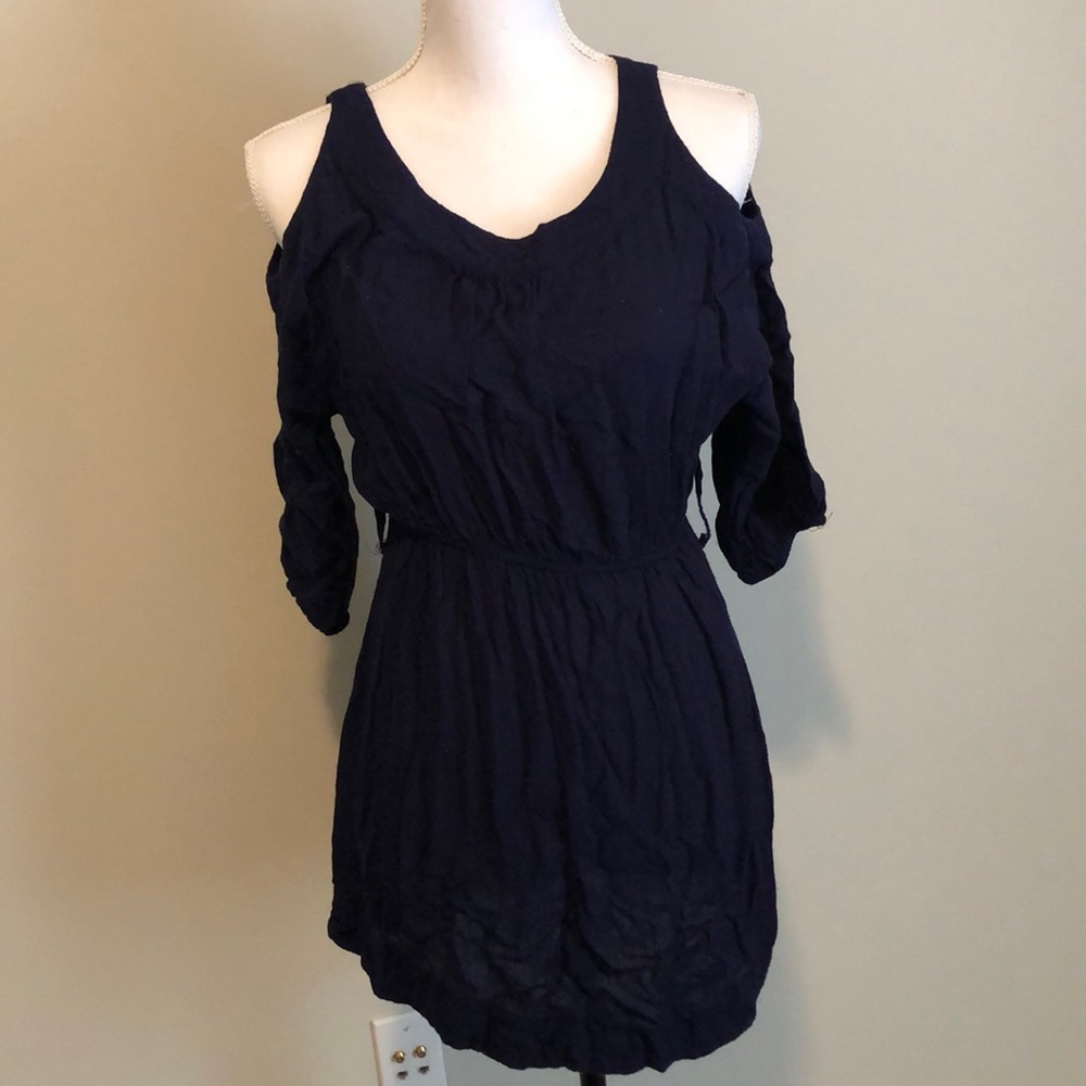 Navy Dress cold shoulder with belt loops